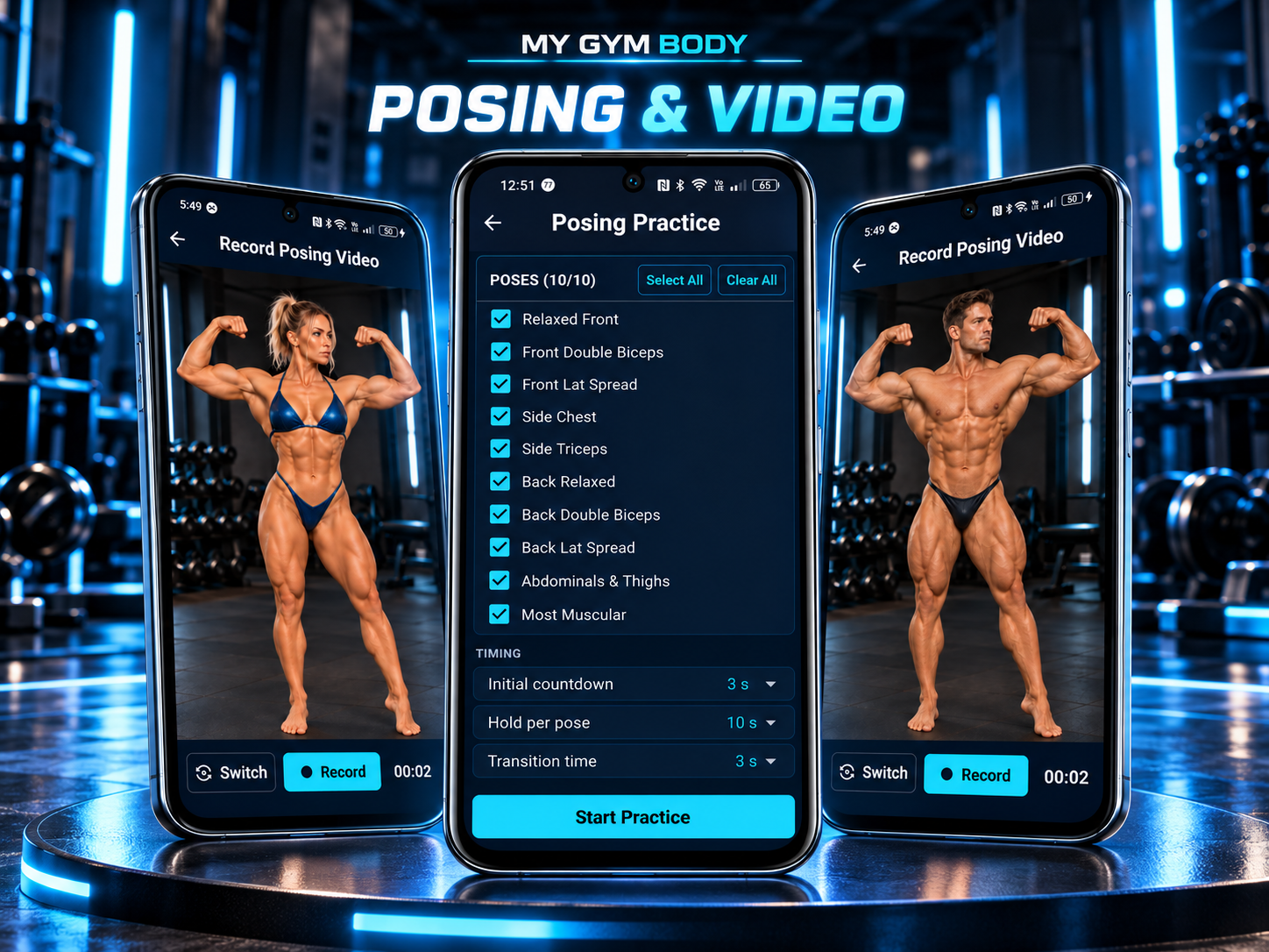 My Gym Body posing practice and video recording features